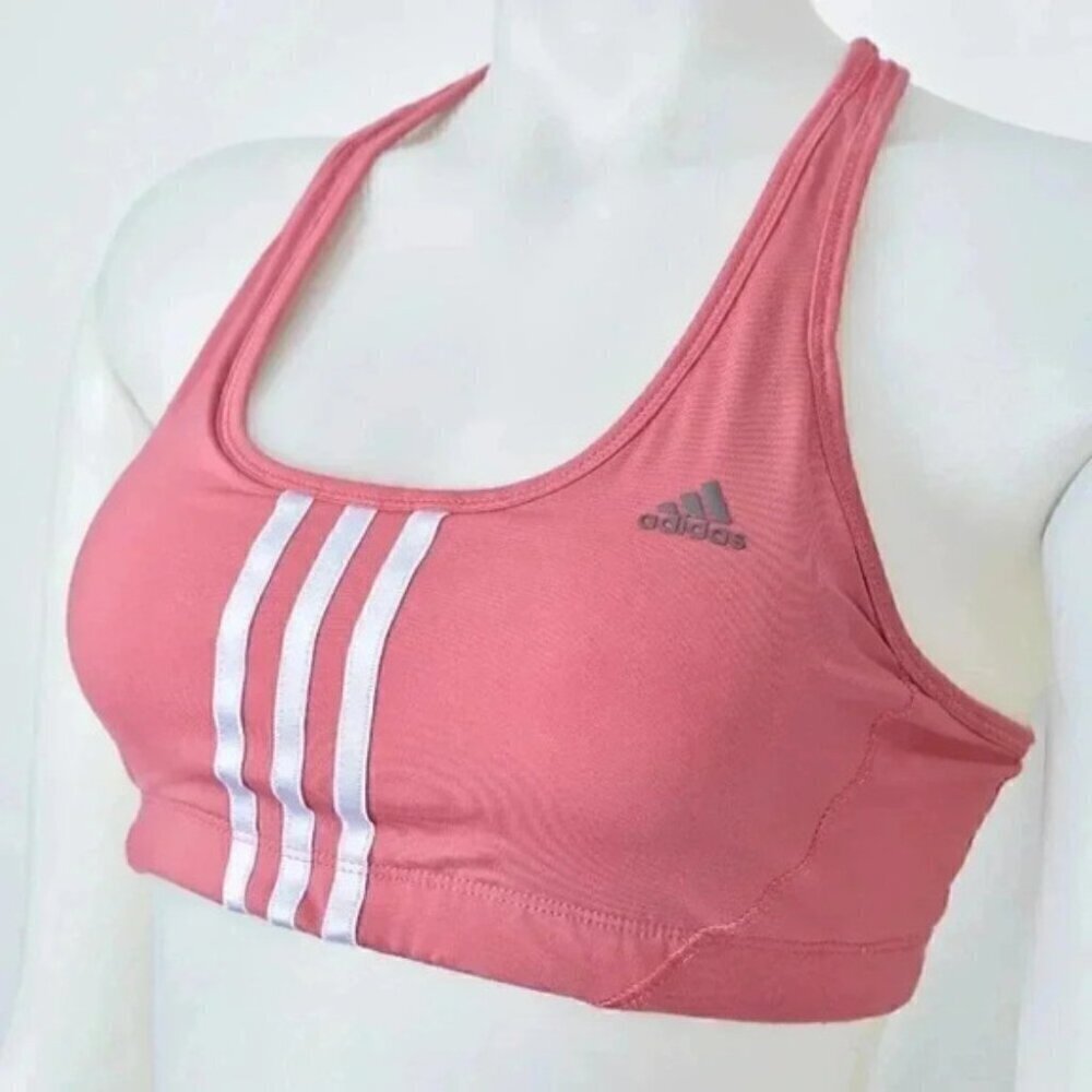 Adidas Rose Pink 3 Stripes Sports Workout Racerback Bra Small